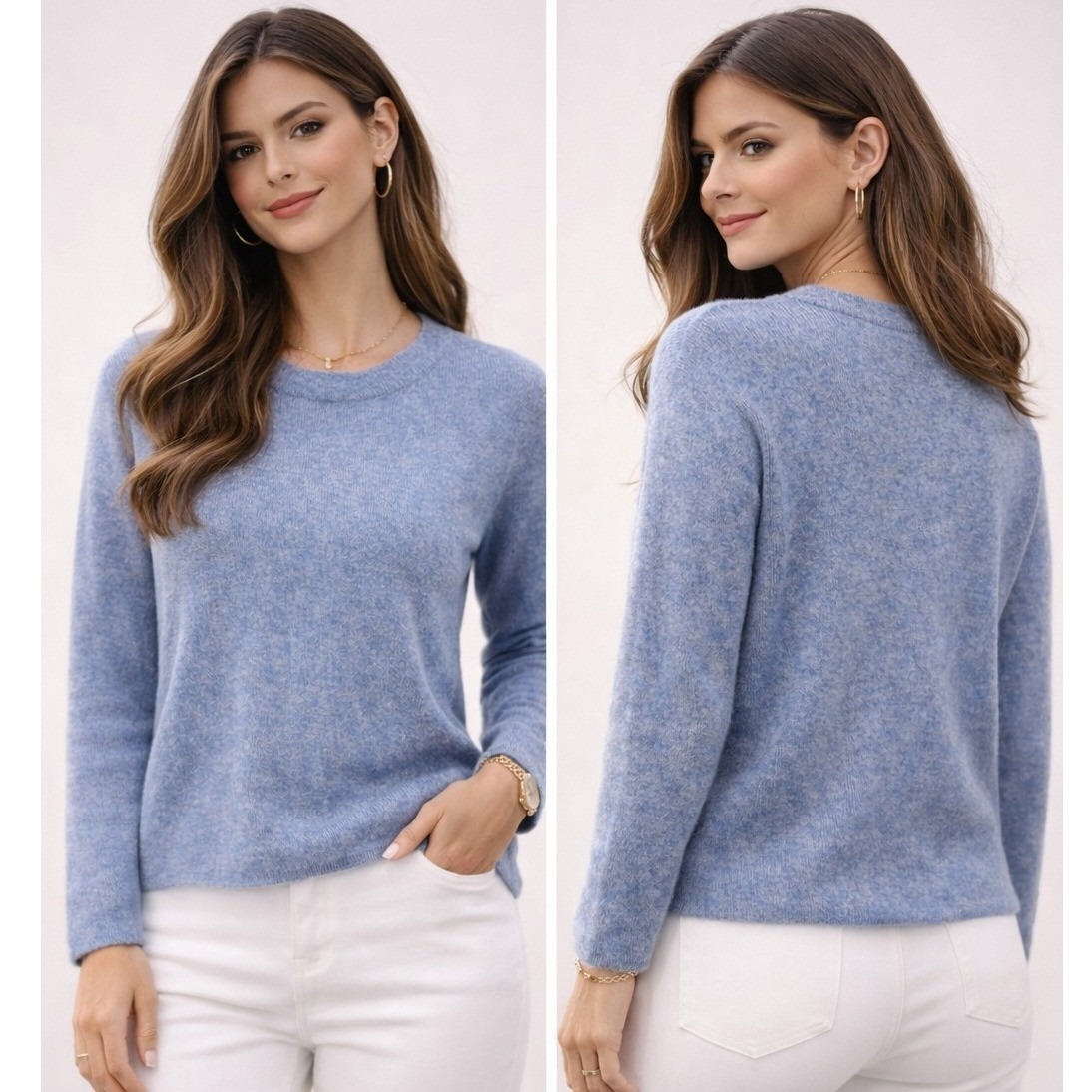Saks Fifth Avenue 100% Cashmere Sweater Women's Medium Heather Blue Preppy Luxy